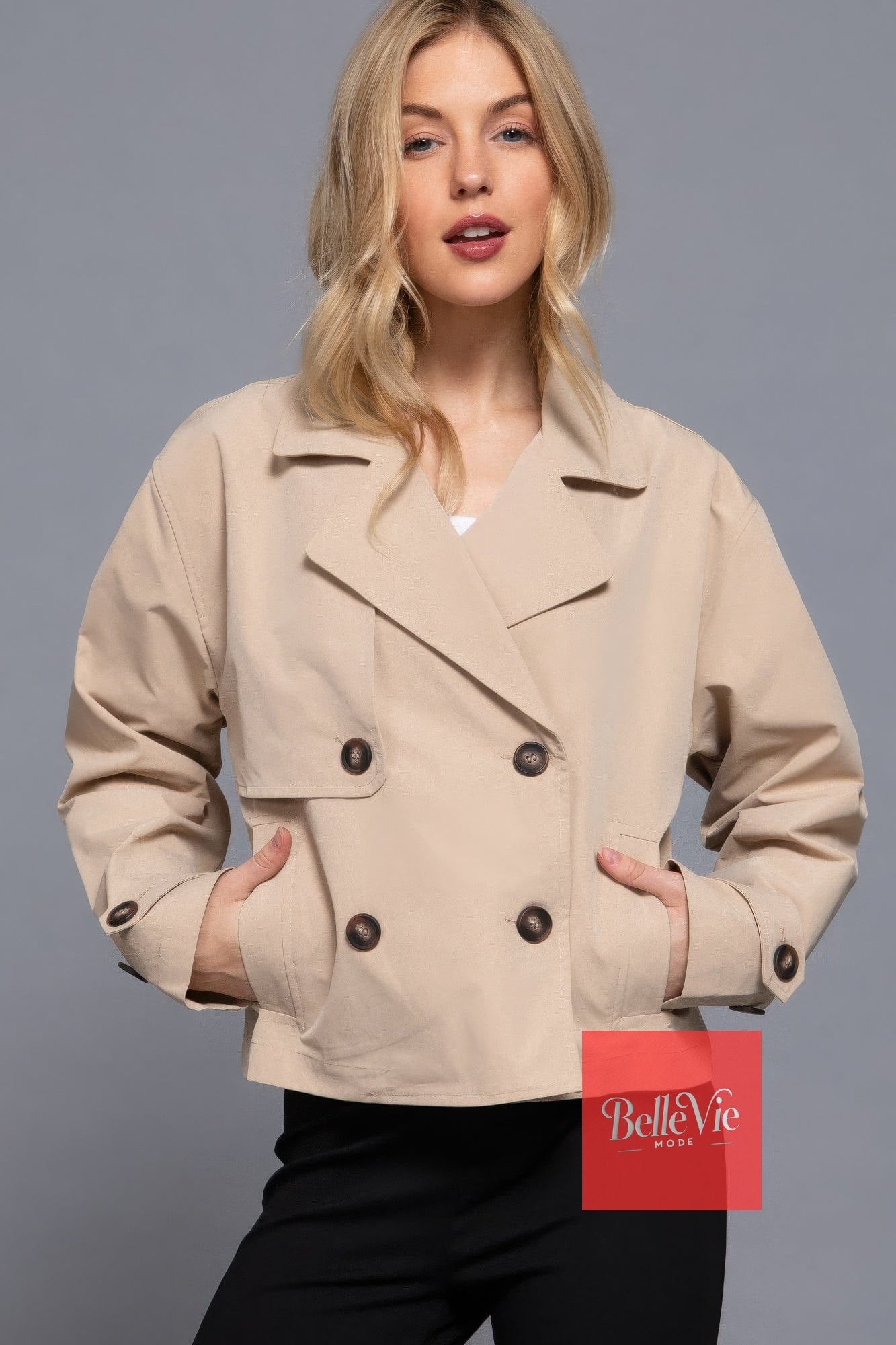 BelleVie Mode S Double Breasted Short Trench Jacket