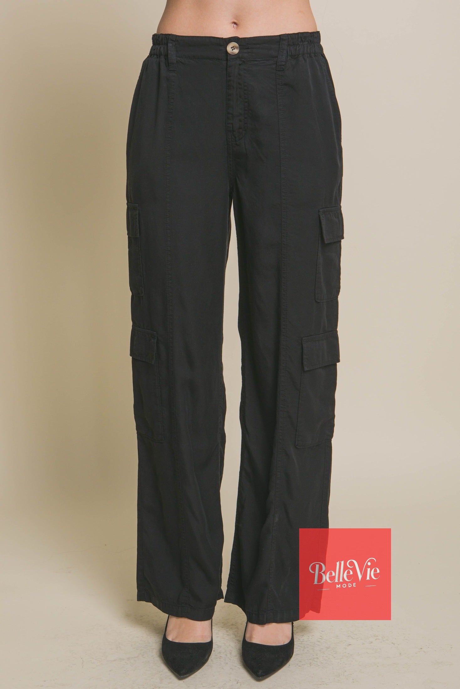 BelleVie Mode S Full-length Tencel Pants With Cargo Pockets