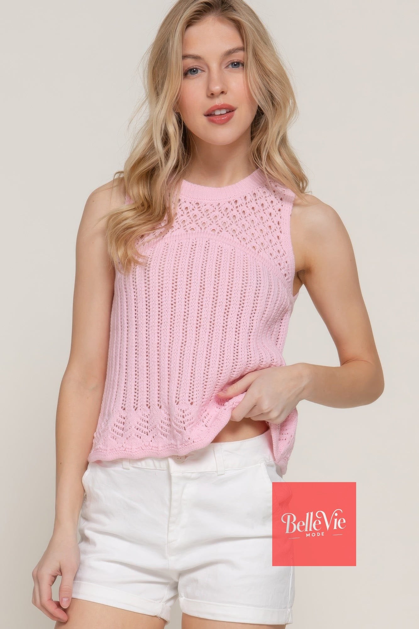 BelleVie Mode S Sleeveless Crochet Spring Sweater