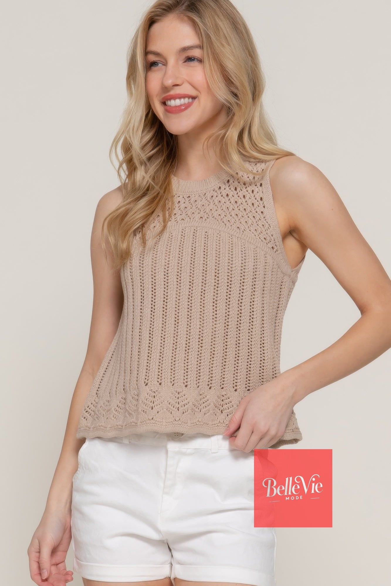 BelleVie Mode S Sleeveless Crochet Spring Sweater