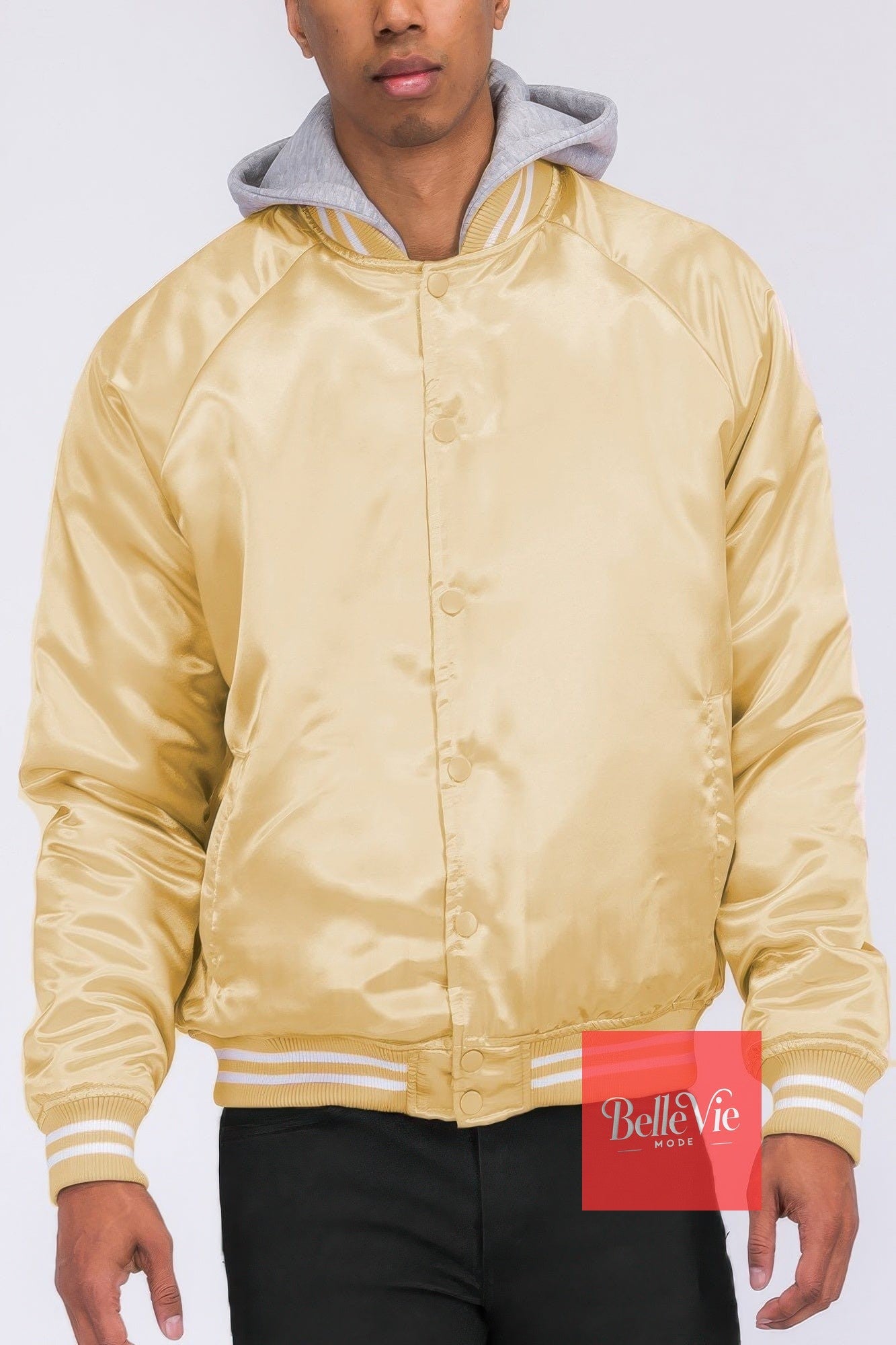 BelleVie Mode Sahara / S Satin Varsity Bomber Jacket