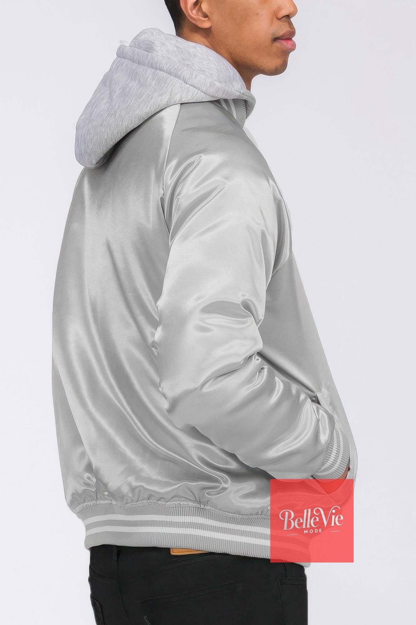 BelleVie Mode Satin Varsity Bomber Jacket