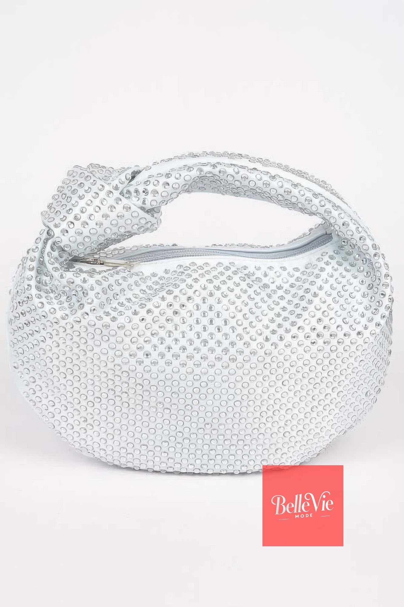 BelleVie Mode Silver Hotfix Rhinestone Clutch