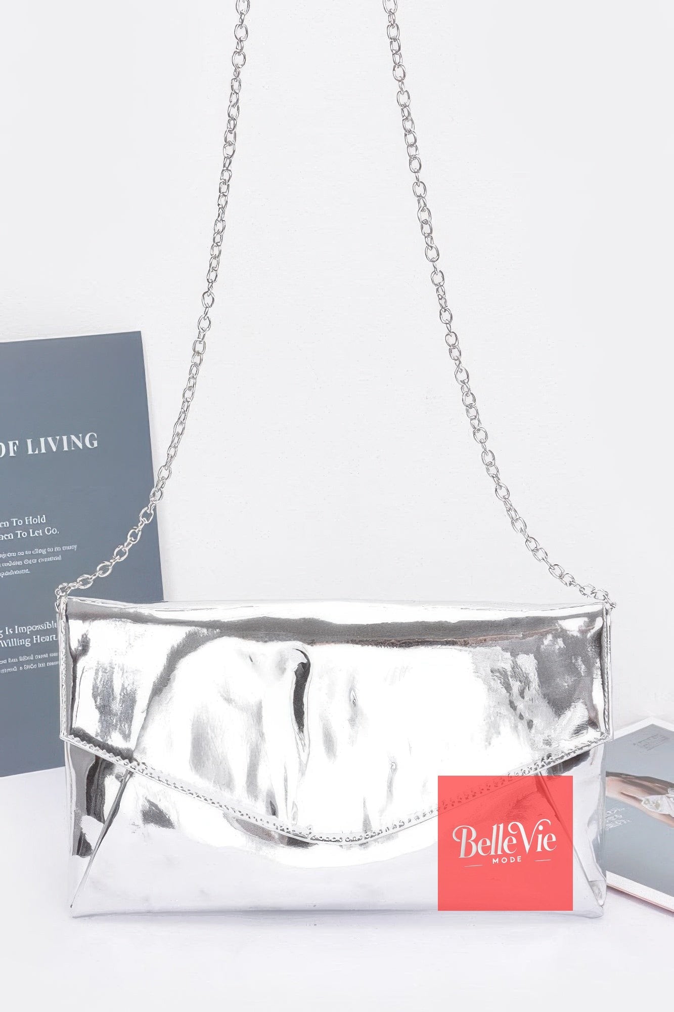 BelleVie Mode Silver Mirror Envelope Clutch