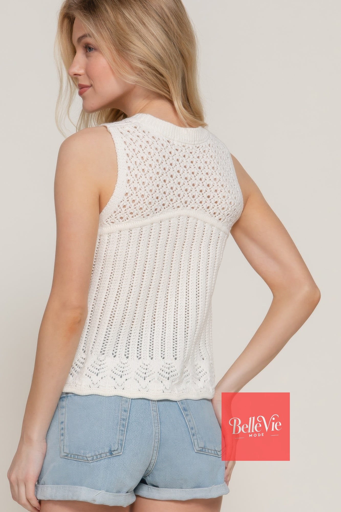 BelleVie Mode Sleeveless Crochet Spring Sweater