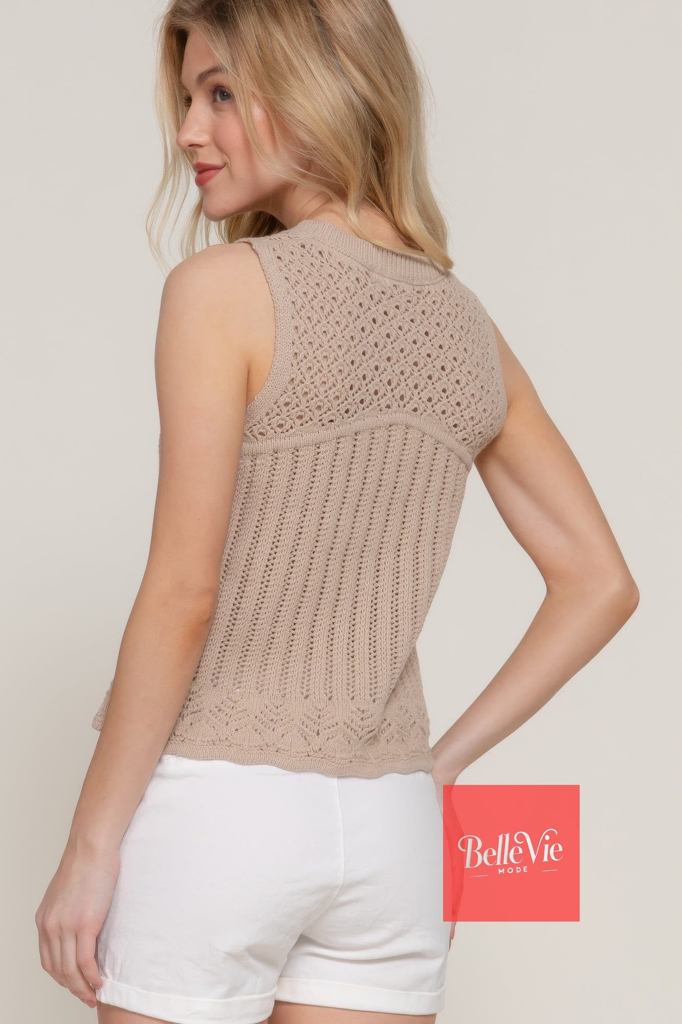 BelleVie Mode Sleeveless Crochet Spring Sweater