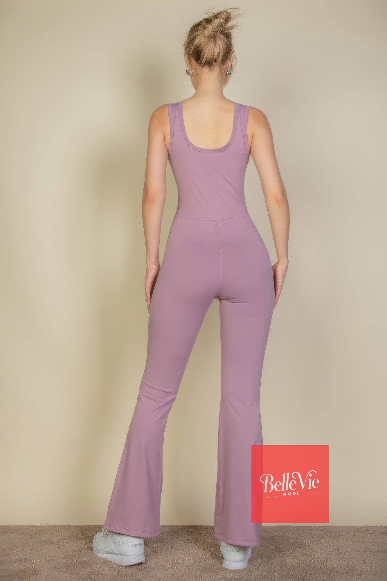 BelleVie Mode Solid Flare Leg Sports Jumpsuit