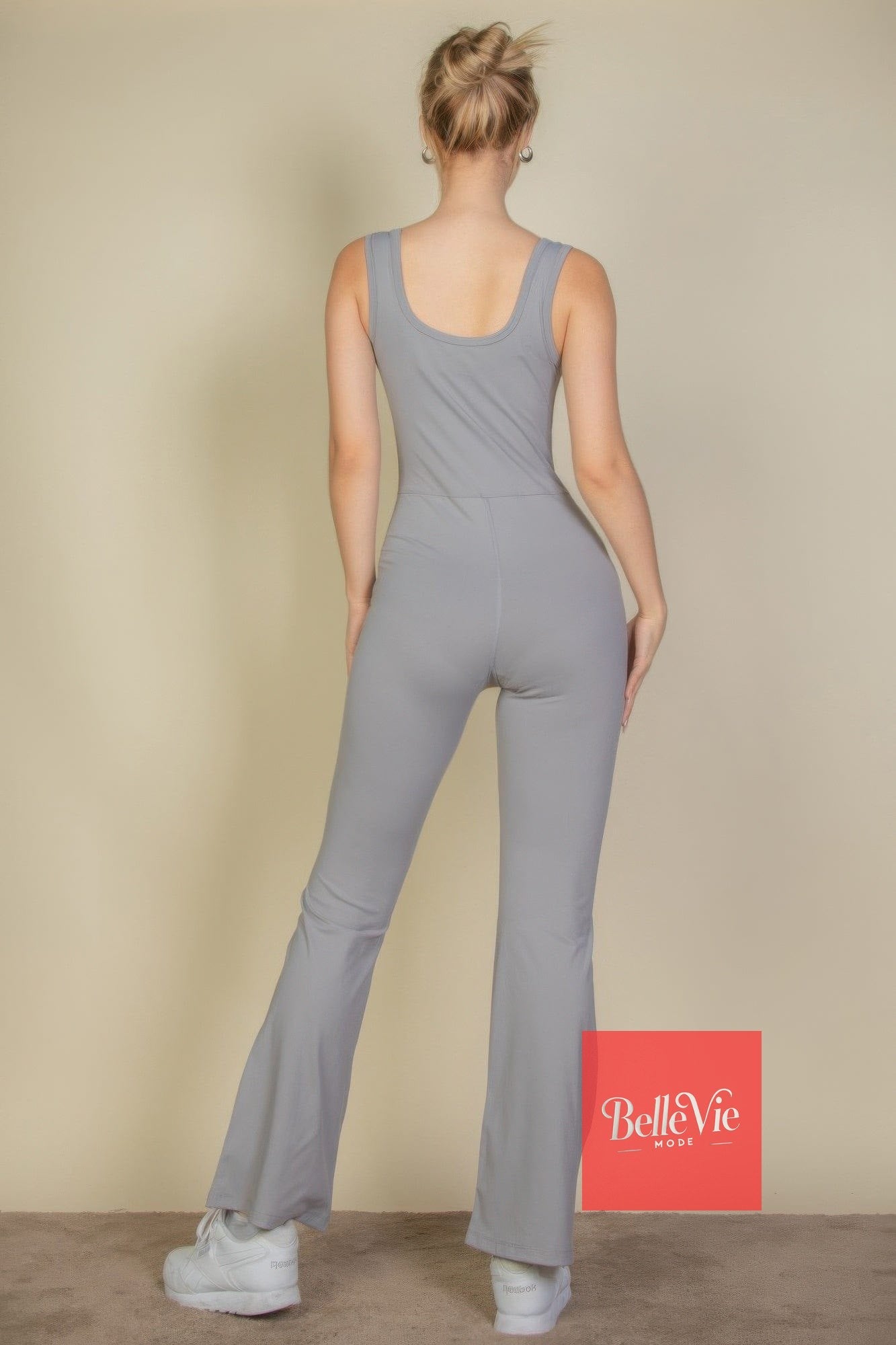 BelleVie Mode Solid Flare Leg Sports Jumpsuit