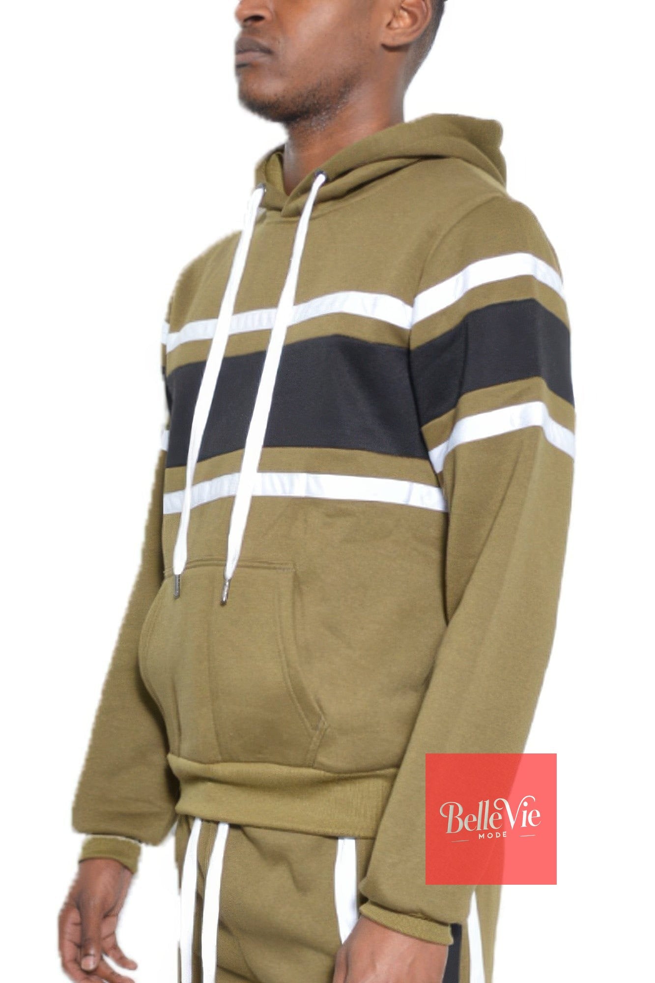 BelleVie Mode Solid With Three Stripe Pullover Hoodie