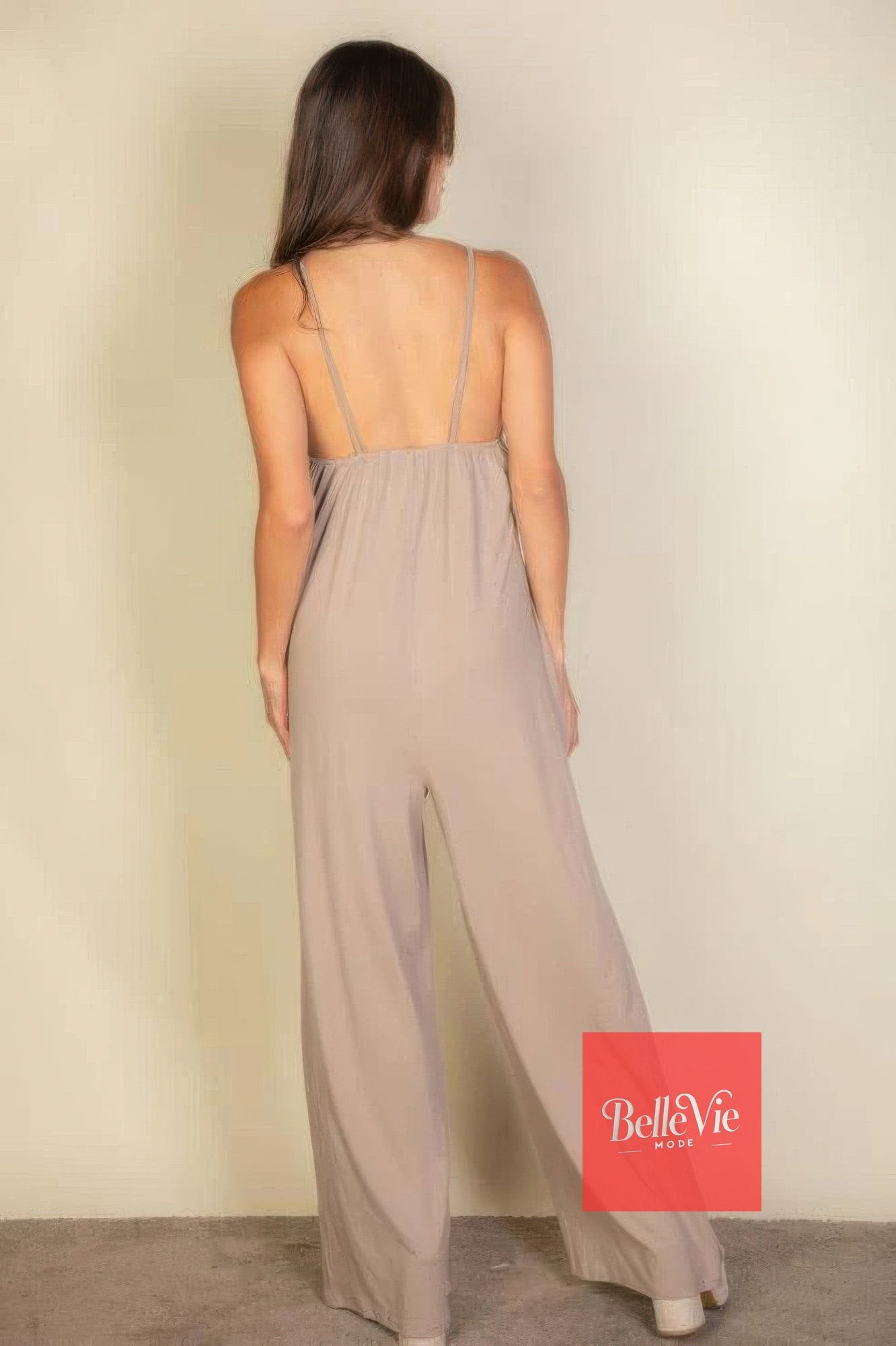 BelleVie Mode Spaghetti Strap Solid Wide Jumpsuit