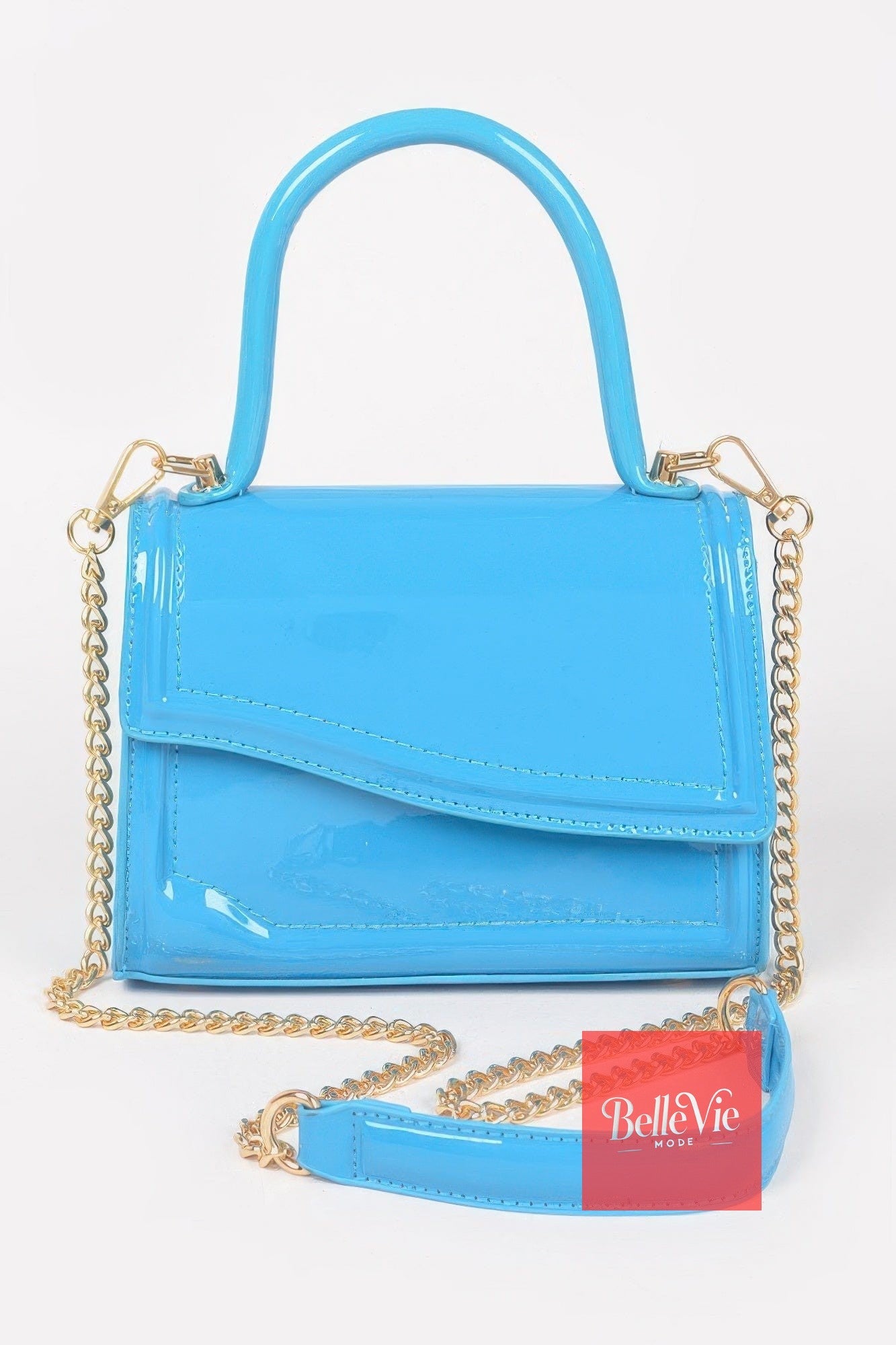 BelleVie Mode Turquoise Enamel Faux Leather Top Handle Bag