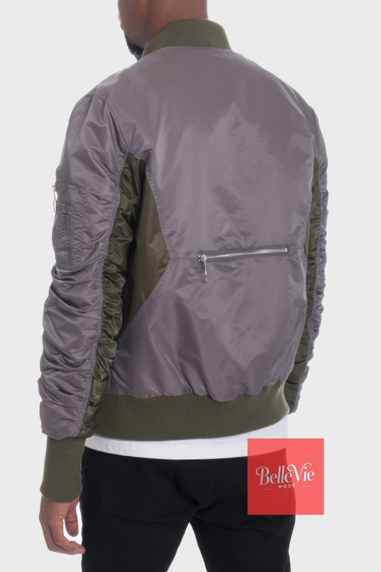 BelleVie Mode Two Tone Color Block Bomber Jacket