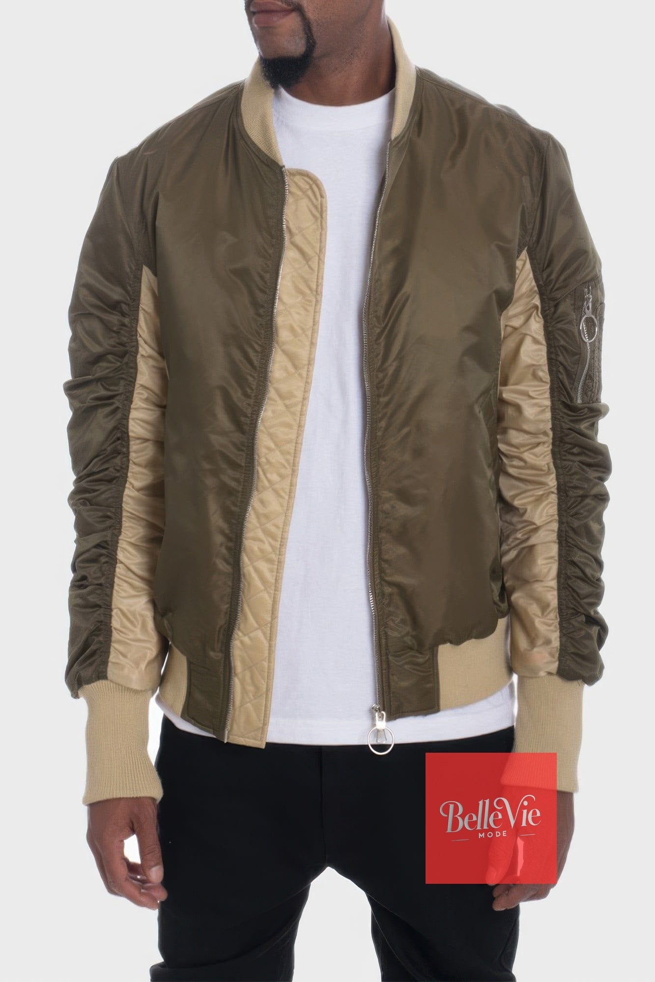 BelleVie Mode Two Tone Color Block Bomber Jacket