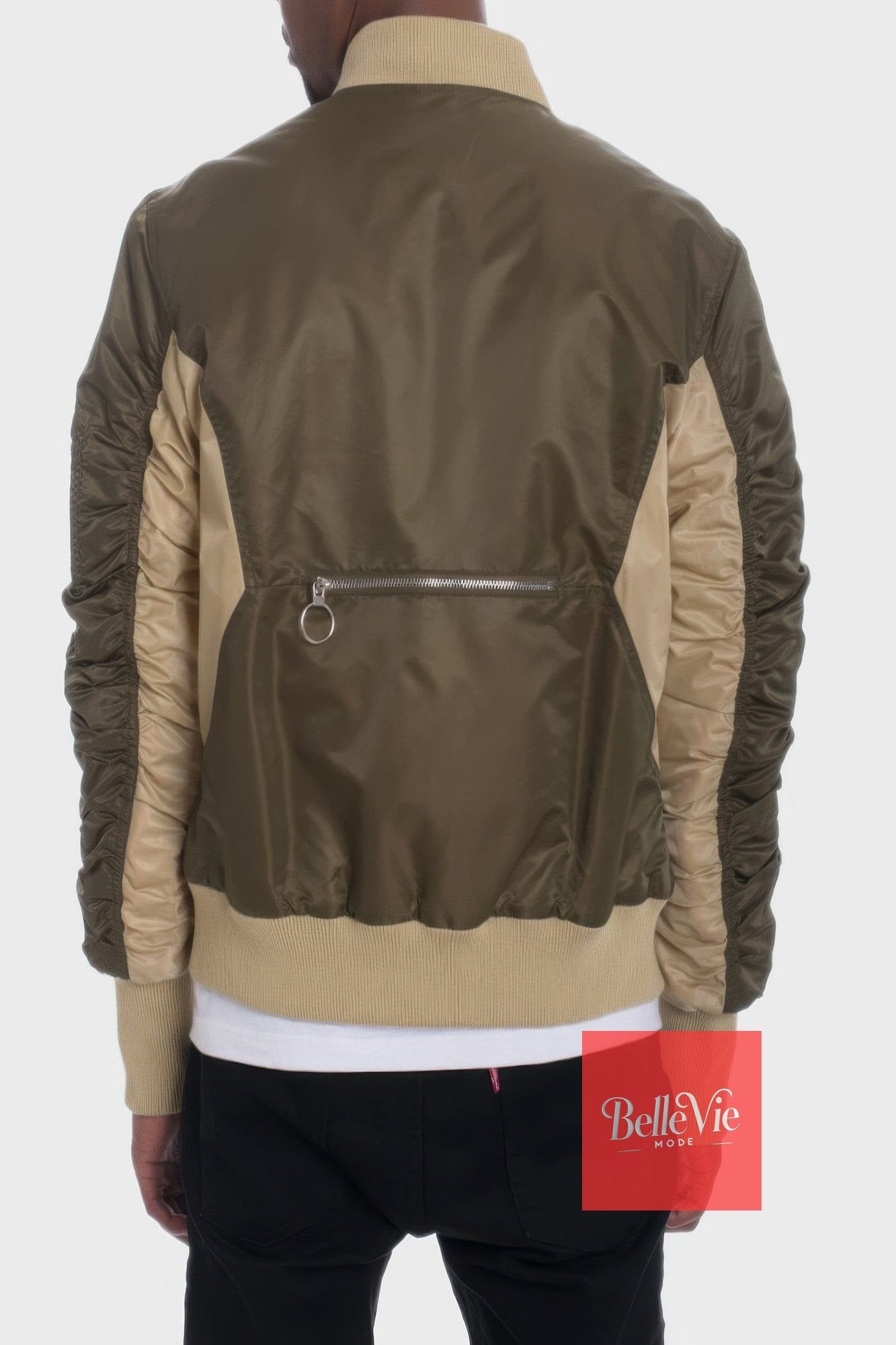 BelleVie Mode Two Tone Color Block Bomber Jacket