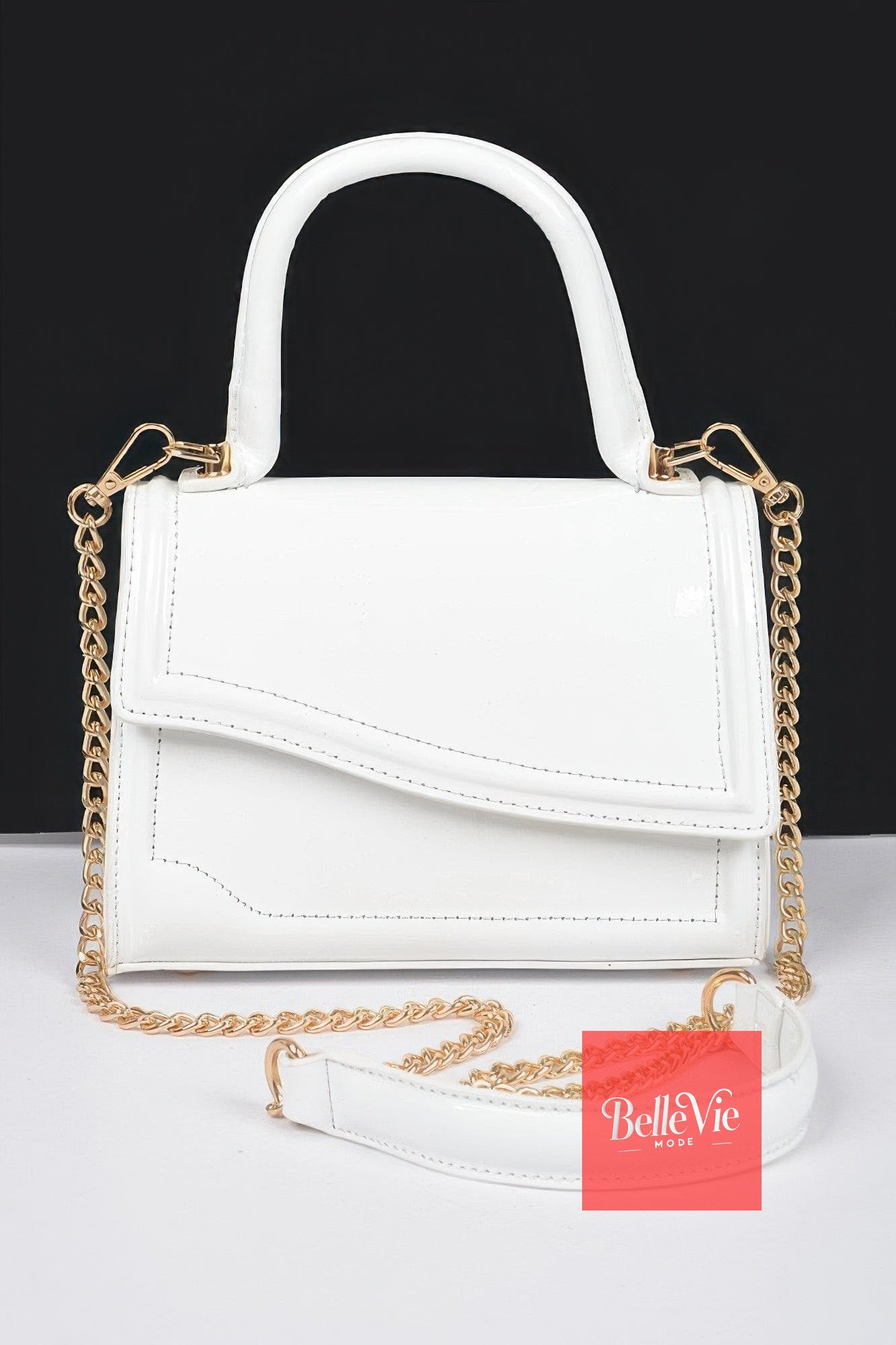 BelleVie Mode White Enamel Faux Leather Top Handle Bag