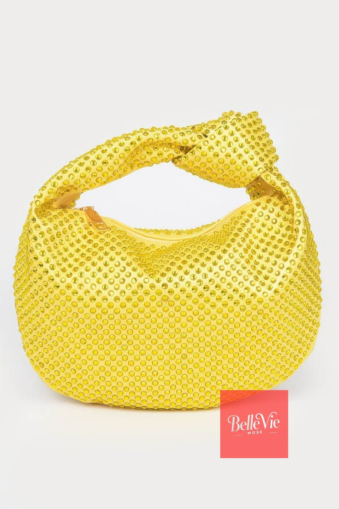 BelleVie Mode Yellow Hotfix Rhinestone Clutch