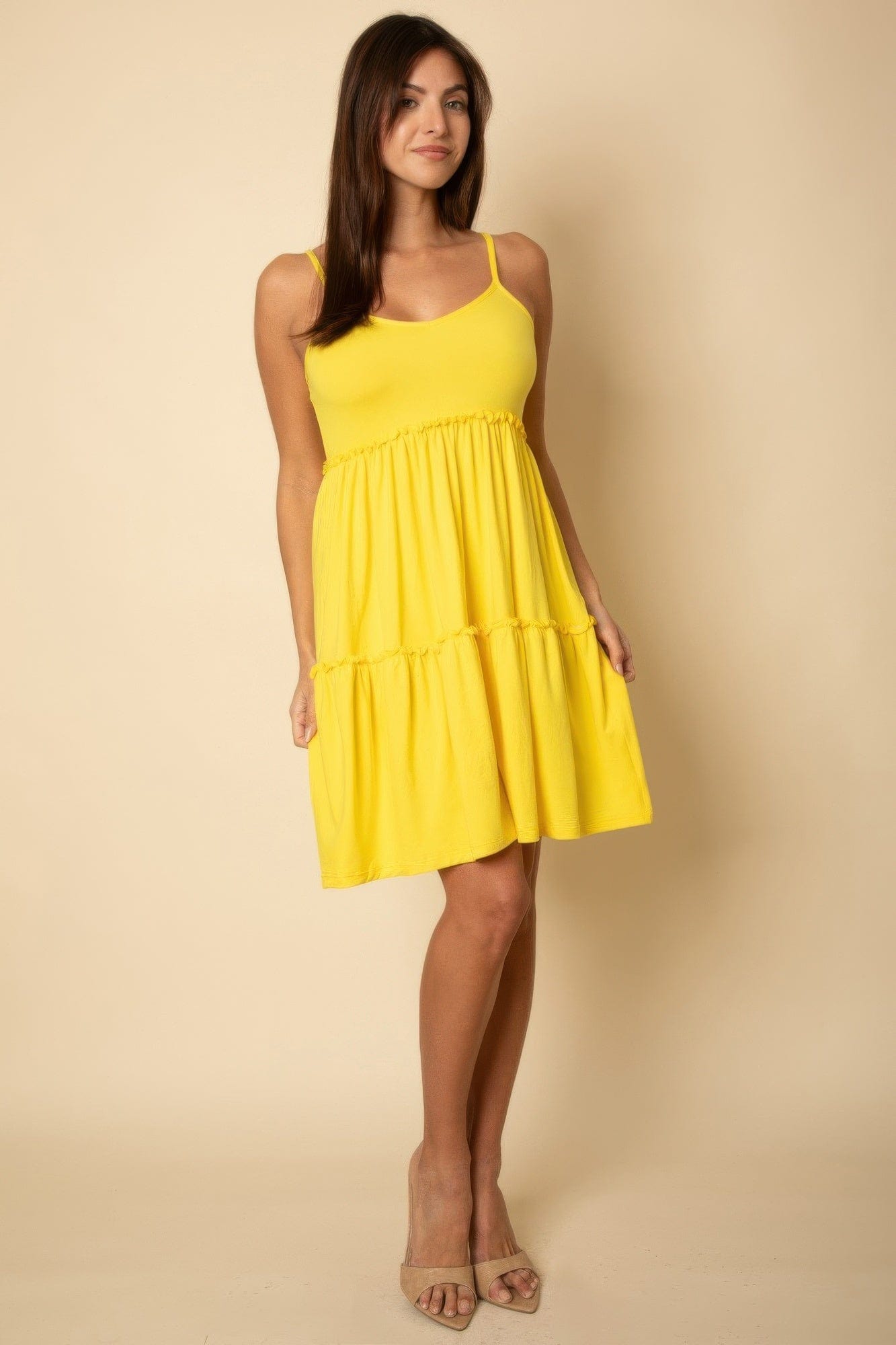 BelleVie Mode Yellow / S Tiered Cami Swing Dress